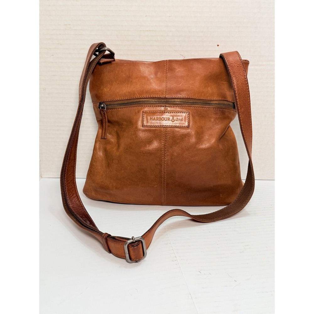 Harbour 2nd Brown Leather Crossbody Bag Distressed Boho Organizer Purse